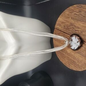 N2824 heart flute‎ Hand-blown glass chiffon lace necklace